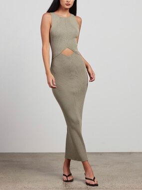 Bec & Bridge Olive-Green Ribbed Cutout Maxi Dress